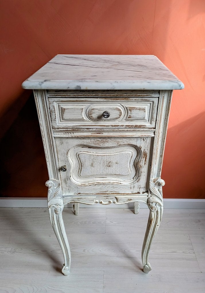 Brocante Nachtkastje Marmer Ladekastje, Minder dan 45 cm, Ophalen of Verzenden, Zo goed als nieuw, X