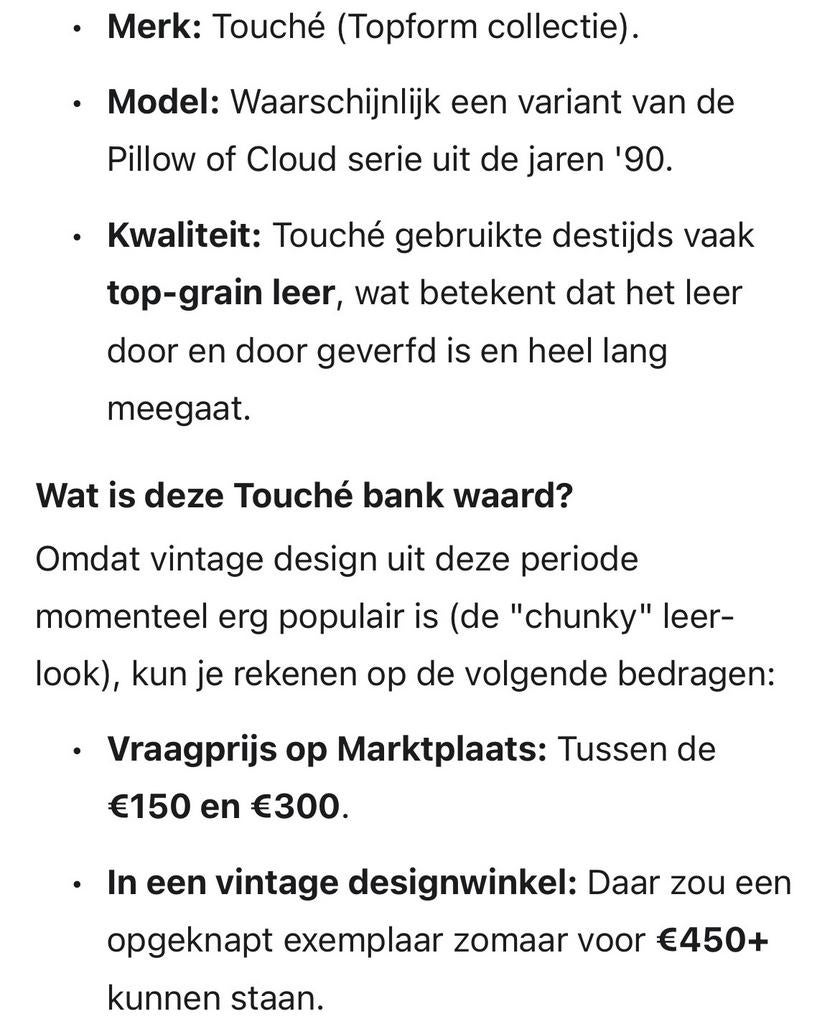 Zwarte leren bank van Touché, Huis en Inrichting, Banken | Bankstellen, Ophalen, Design jaren 70-tig, Gebruikt, 150 tot 200 cm