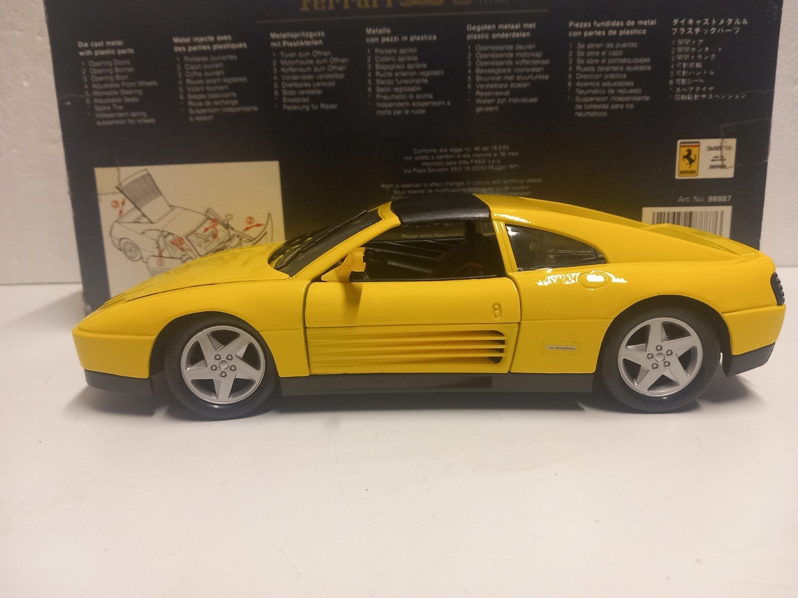 Ferrari 348 TS geel 1989 Maisto metal 1:18 KRD, Ophalen of Verzenden, Zo goed als nieuw, Auto, Maisto