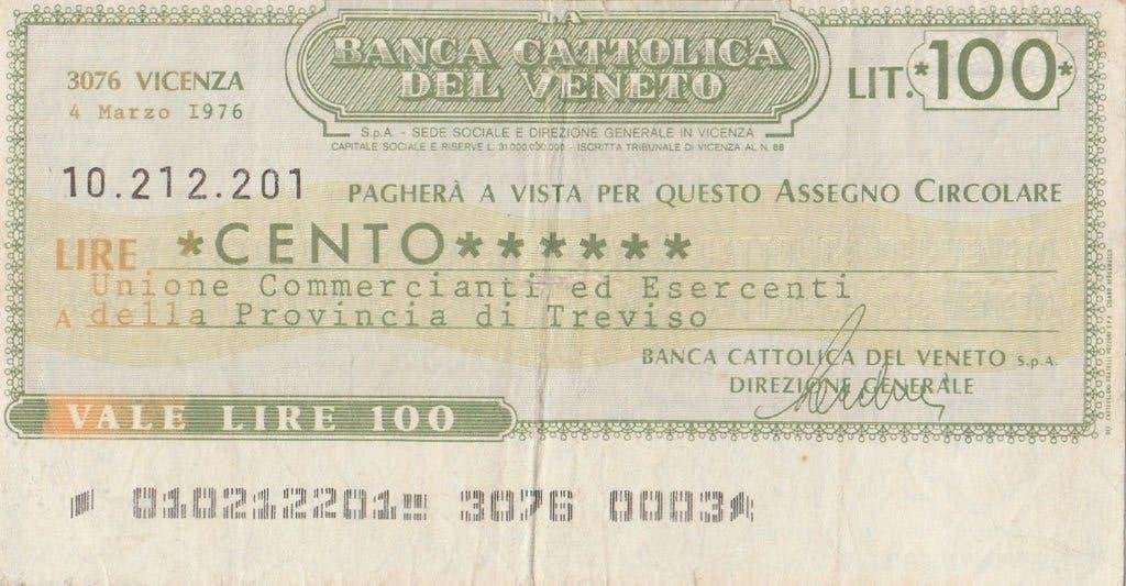 2 Mini-cheques van 100-150 lire 1976-1977, Ophalen of Verzenden, Italië, Setje