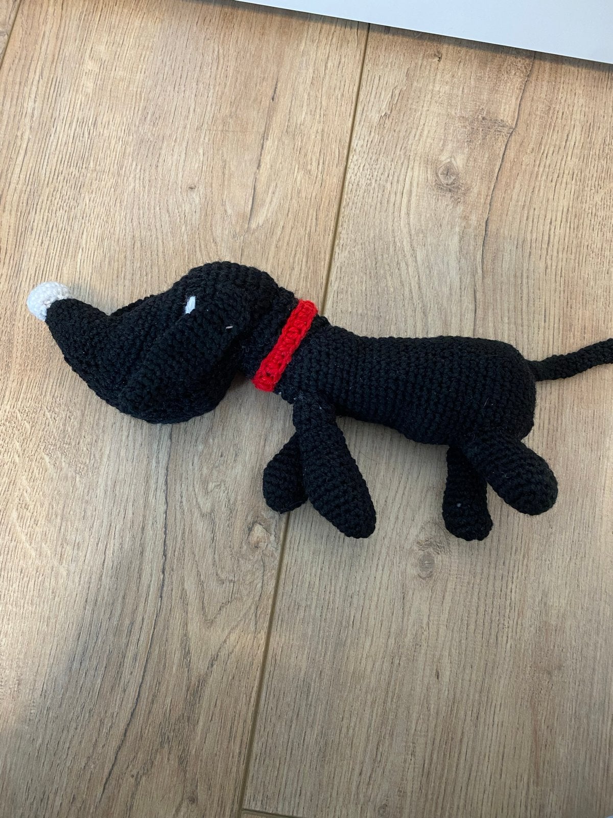 Zwarte gehaakte hond takkie knuffel met rode halsband, Overige merken, Nieuw, Zwart, Hond