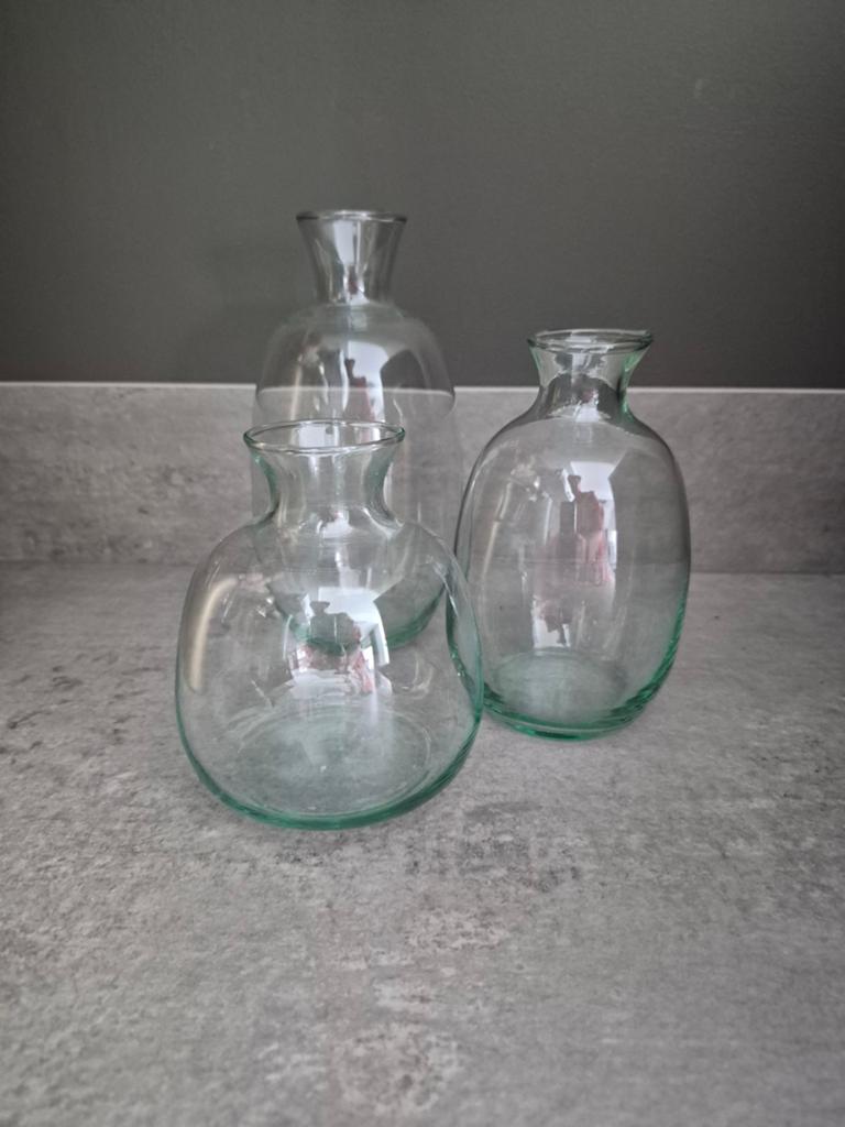 Set van 3 gerecyclede glazen vazen - Groen, Ophalen of Verzenden