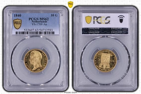 10 gulden 1840 Willem I MS62 pcgs, Koning Willem I, Losse munt, 10 gulden, Goud