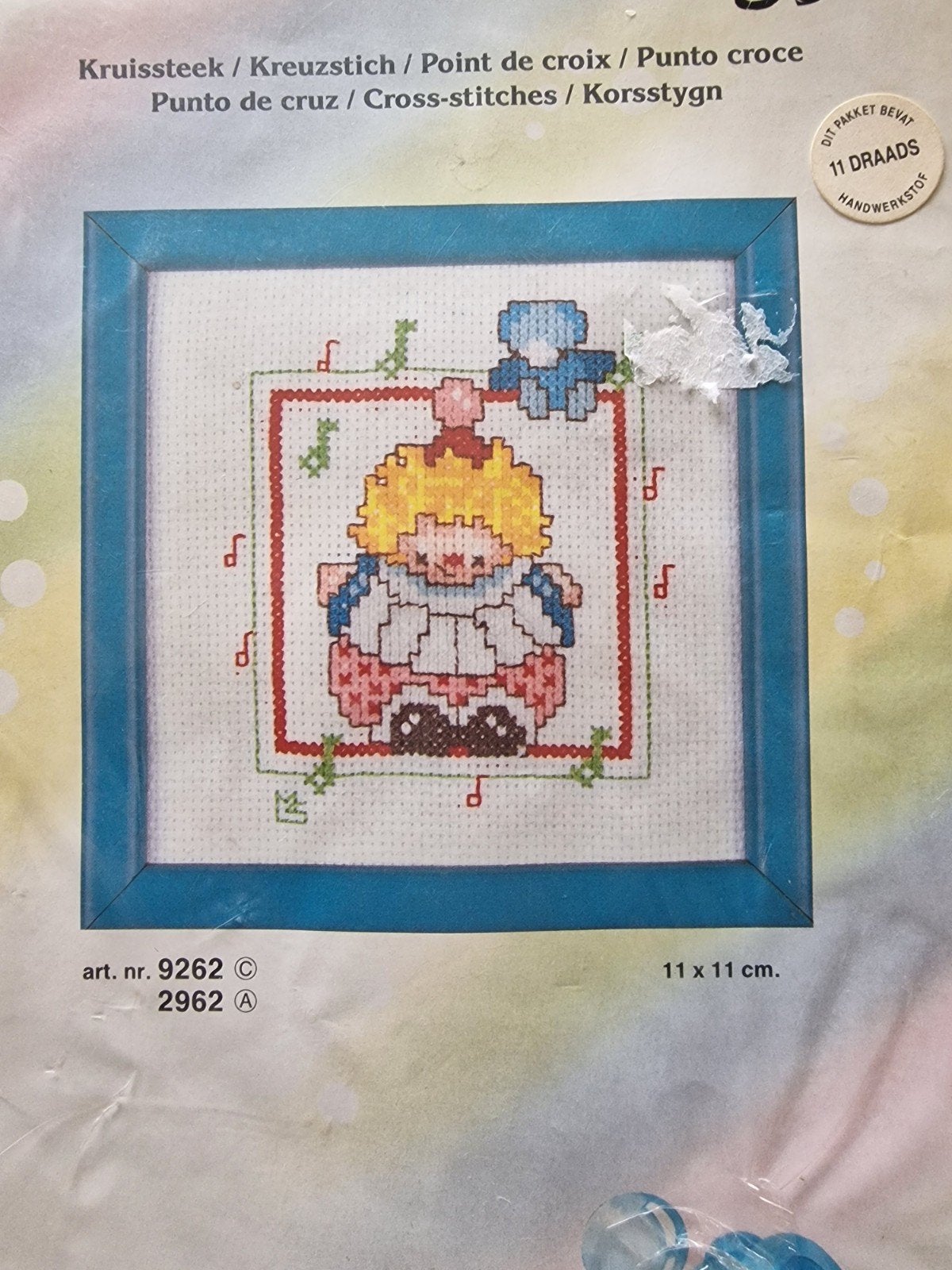 Kruissteekpakket: Engel met muzieknoten (11x11 cm), Ophalen of Verzenden, Nieuw, Handborduren, Borduurpakket