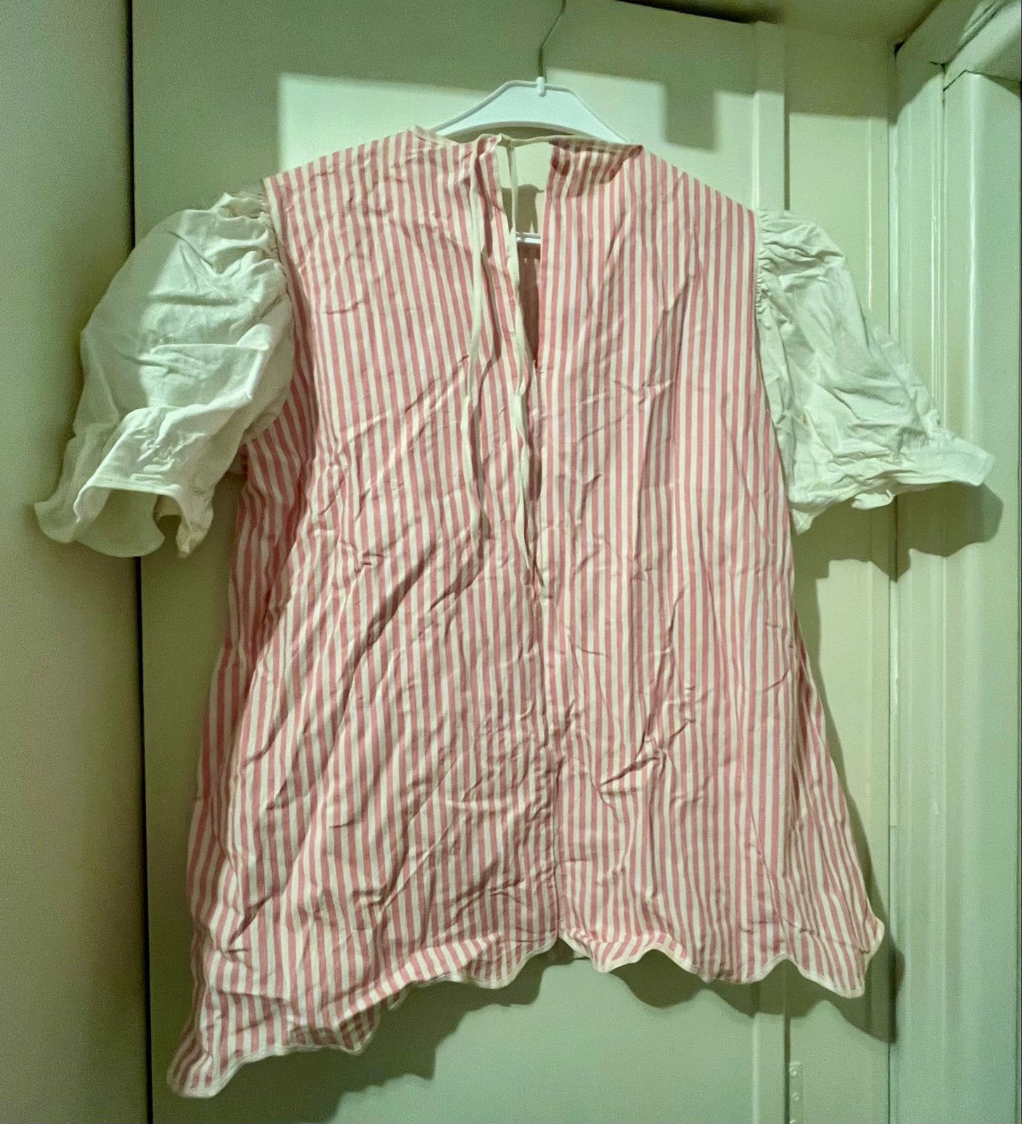 Vintage baby jurk roze gestreept met slabbetje, Maat 38/40 (M), Carnaval, Ophalen of Verzenden, Kleding