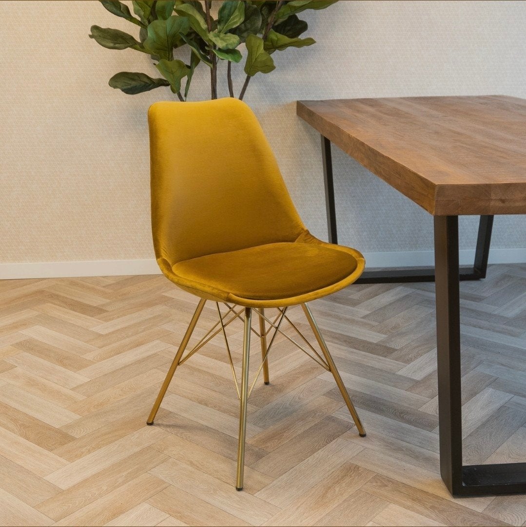 6 Stijlvolle Mosterdgoude Eetkamerstoelen - Fluweel & Goud, Overige kleuren, Modern, Scandinavisch, Glamour, Ophalen of Verzenden