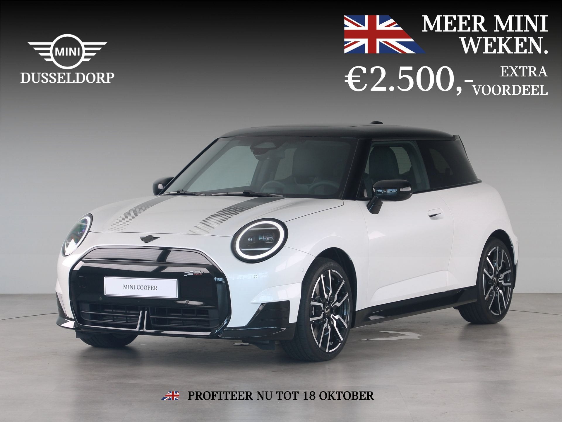 MINI Cooper E John Cooper Works Pakket M PRIVATE LEASE EUR 4, Zwart, 4 stoelen, Wit, Parkeerassistent