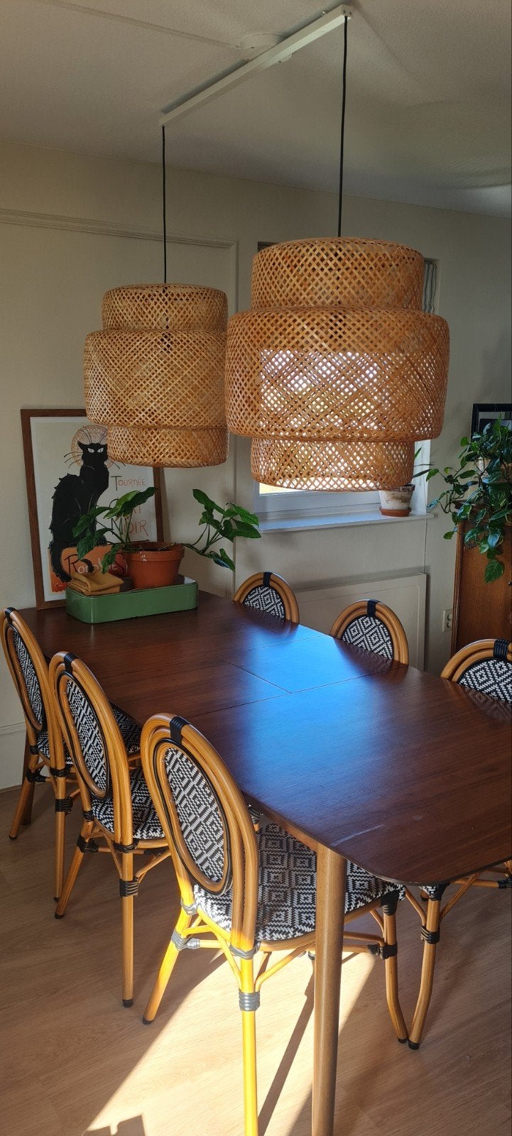 2x IKEA Sinnerlig bamboe hanglampen, Natuurlijk materiaal, Scandinavisch, Bohemien, Zo goed als nieuw, E27 (groot)