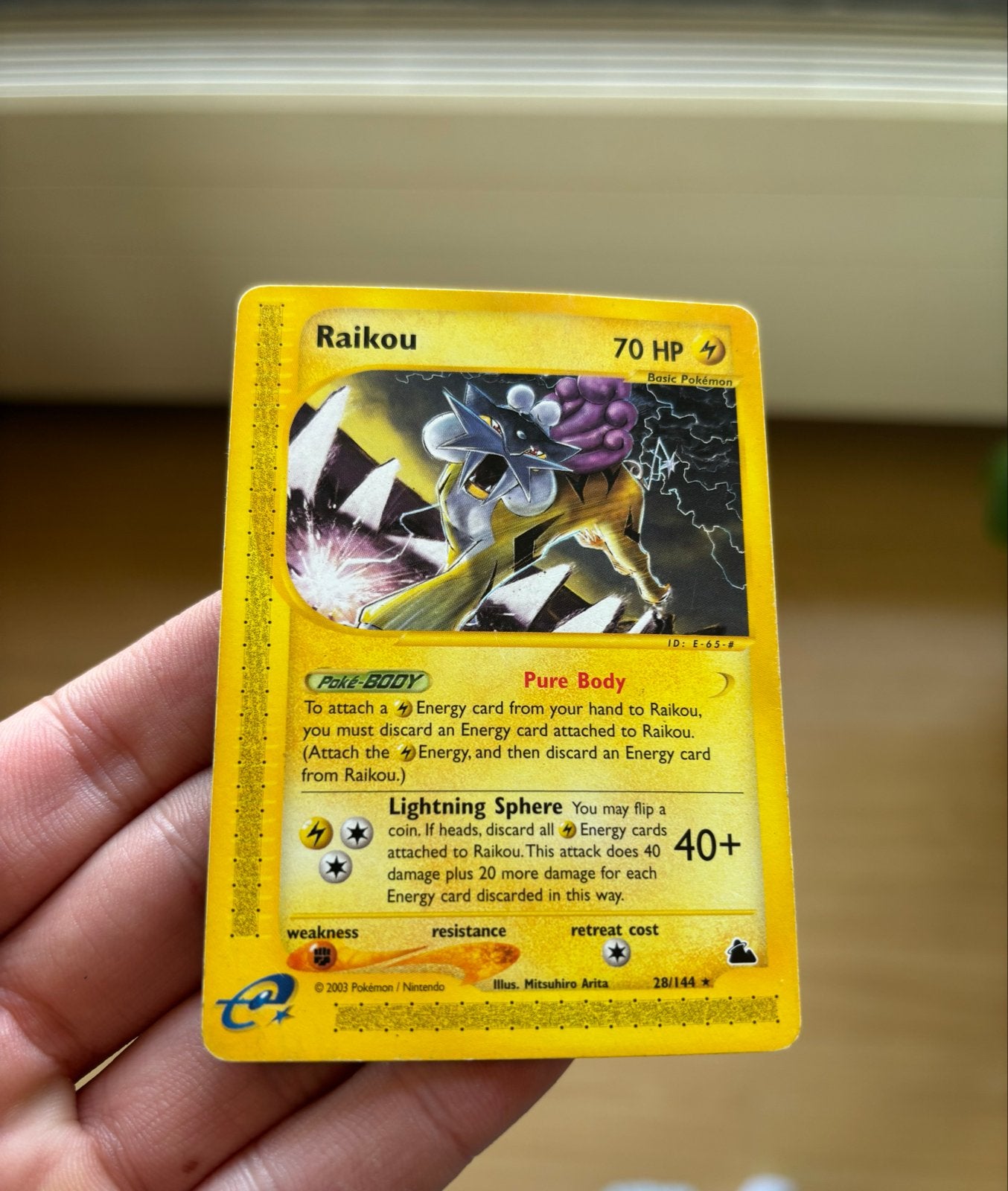Pokémon Kaart Raikou 28/144 Skyridge, Ophalen of Verzenden, Zo goed als nieuw, Losse kaart, Foil