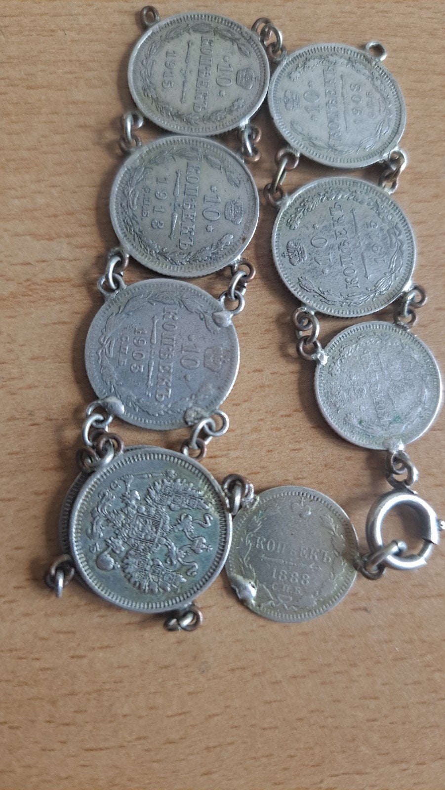 Unieke vintage armband met munten, Ophalen of Verzenden, Gebruikt, Zilver, Zilver