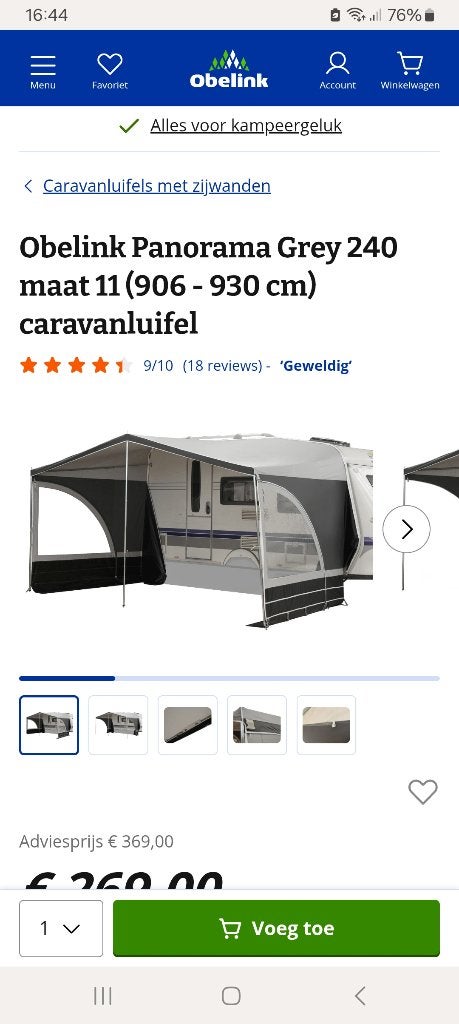 Obelink luifel maat 11 te koop, Ophalen, Zo goed als nieuw, Polyester, Overige merken