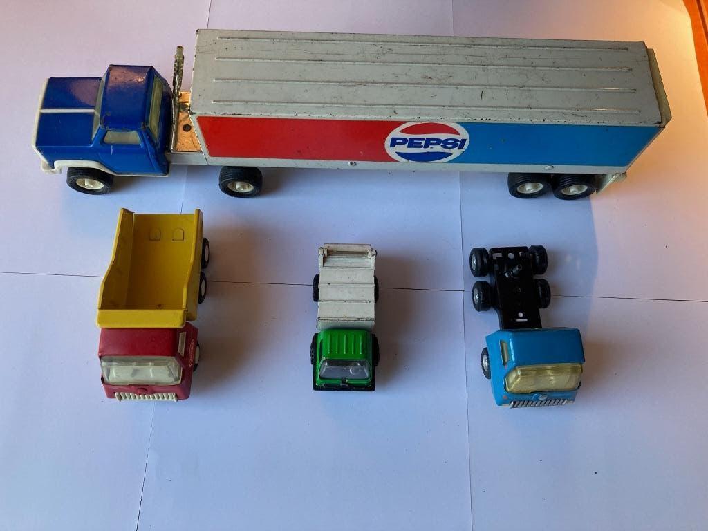 4 Tonka trucks (ca. 1970–1980) – incl. Pepsi semi-trailer, Verzenden, Gebruikt, Auto, Overige merken