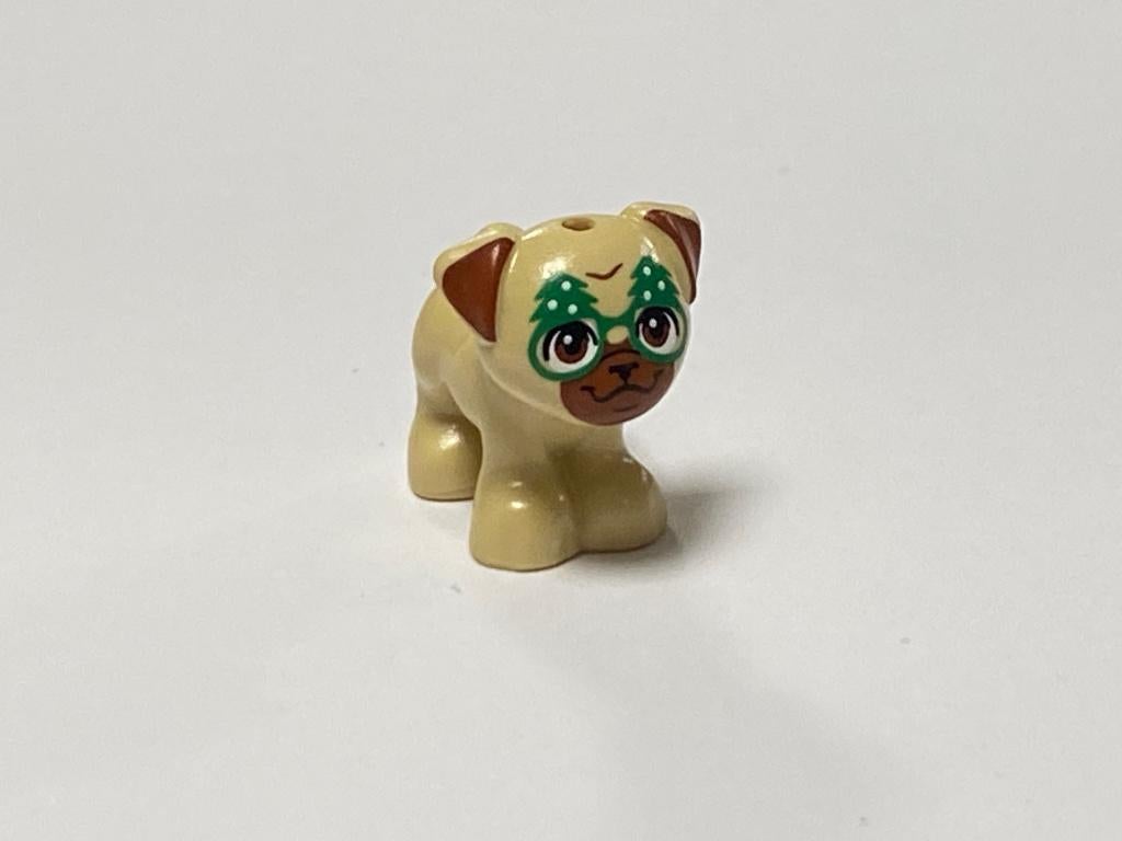 Lego nieuw beige mopshond / pug met groene denneboom bril, Overige thema's, Lego, Overige typen, Nieuw