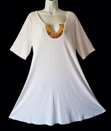 Mooie Witte Yoek Gold Tuniek Mt M- 42/44, Kleding | Dames, Yoek, Ophalen of Verzenden, Zo goed als nieuw, Blouse of Tuniek