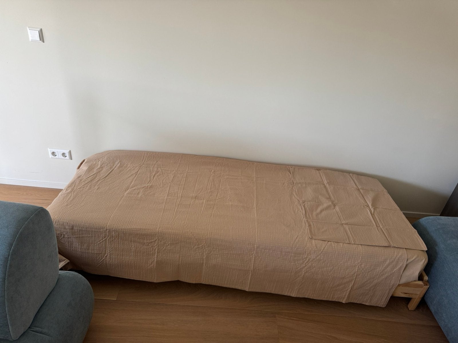 Nieuw eenpersoonsbed met nieuw beddengoed, Huis en Inrichting, Ophalen, 90 cm, Eenpersoons, Wit