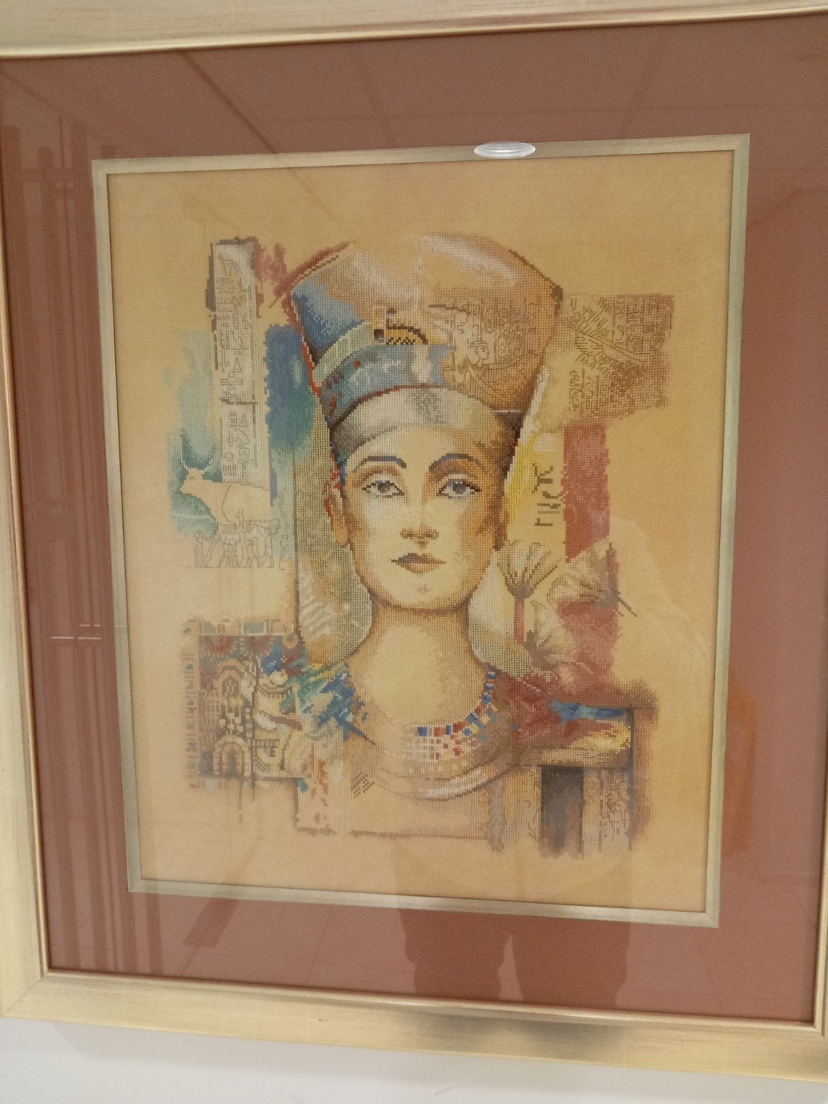 Borduurwerk Nefertiti in lijst, Ophalen of Verzenden