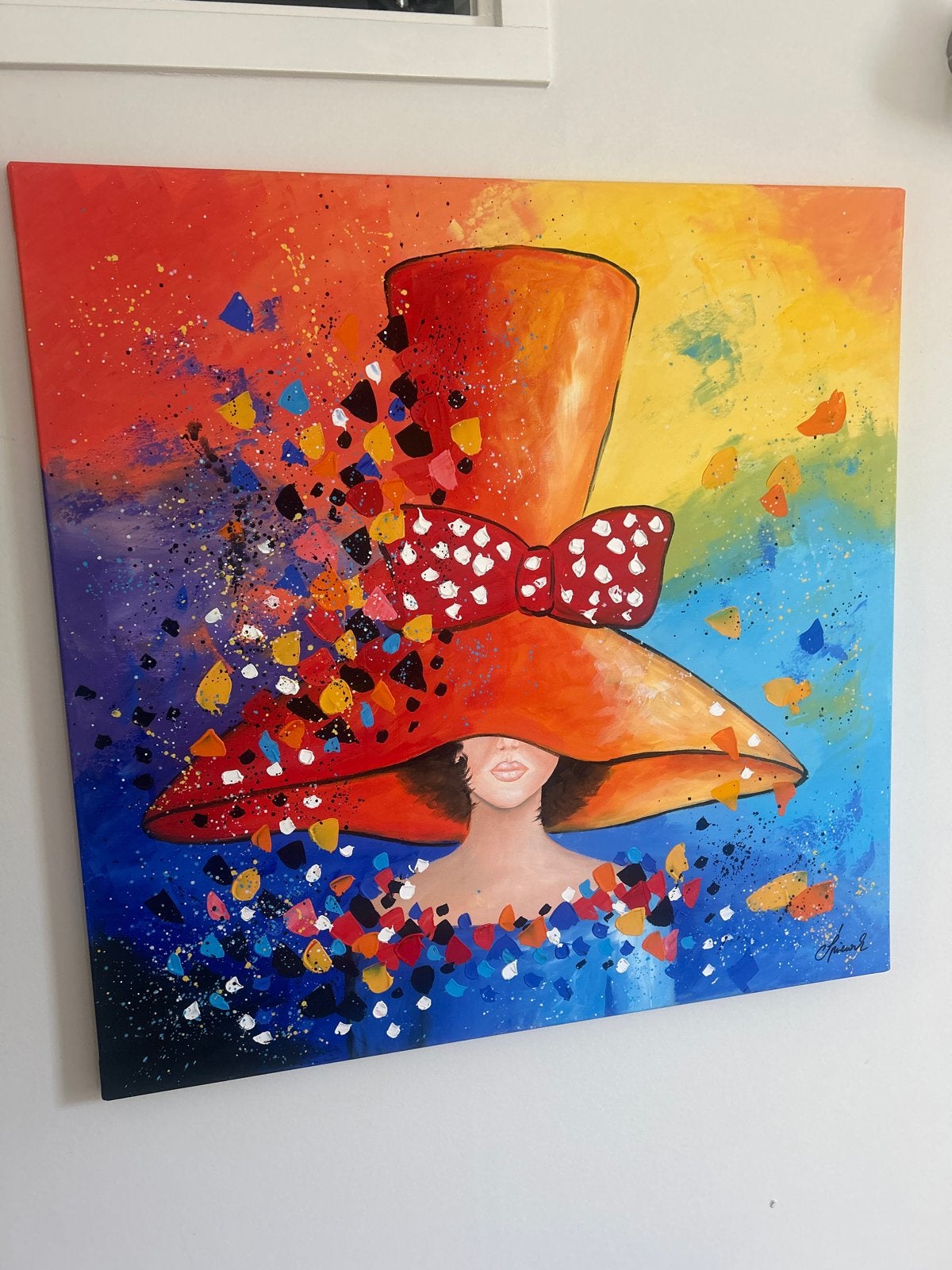 Monica Spiewak Modern schilderij: 90×90cm, Ophalen, Gesigneerd, Textiel, Figuren