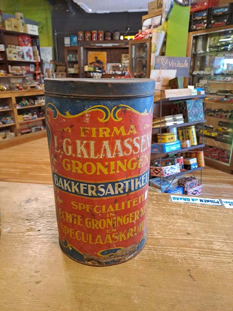 Zeldzaam groot en oud winkelblik klaassens Groningen, Verzamelen, Blikken, Ophalen of Verzenden, Gebruikt, Overige
