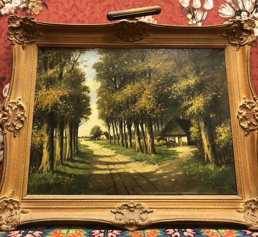 Groot oude schilderij landschap; boerderij olieverf op doek, Antiek en Kunst, Kunst | Schilderijen | Klassiek, Ophalen