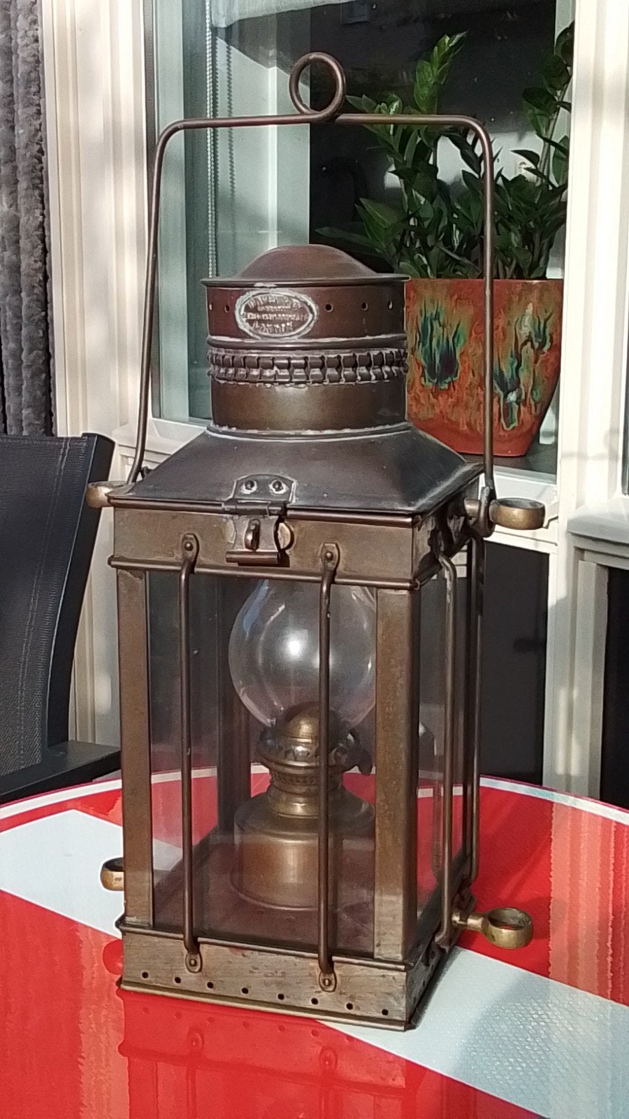 DAVEY &Co  LONDON.  antieke vintage koperen olielamp., Antiek en Kunst, Ophalen
