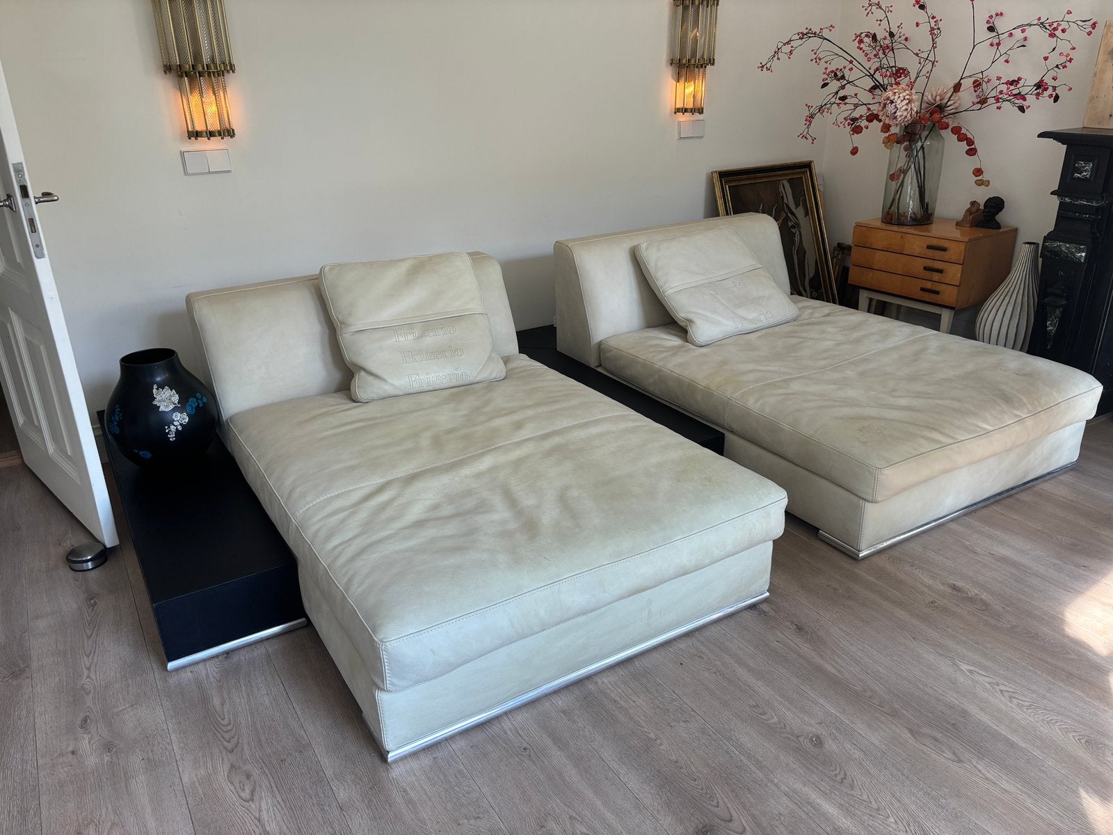 2 leren chaise longues jaren 70/80 italiaans design, Ophalen of Verzenden, Gebruikt