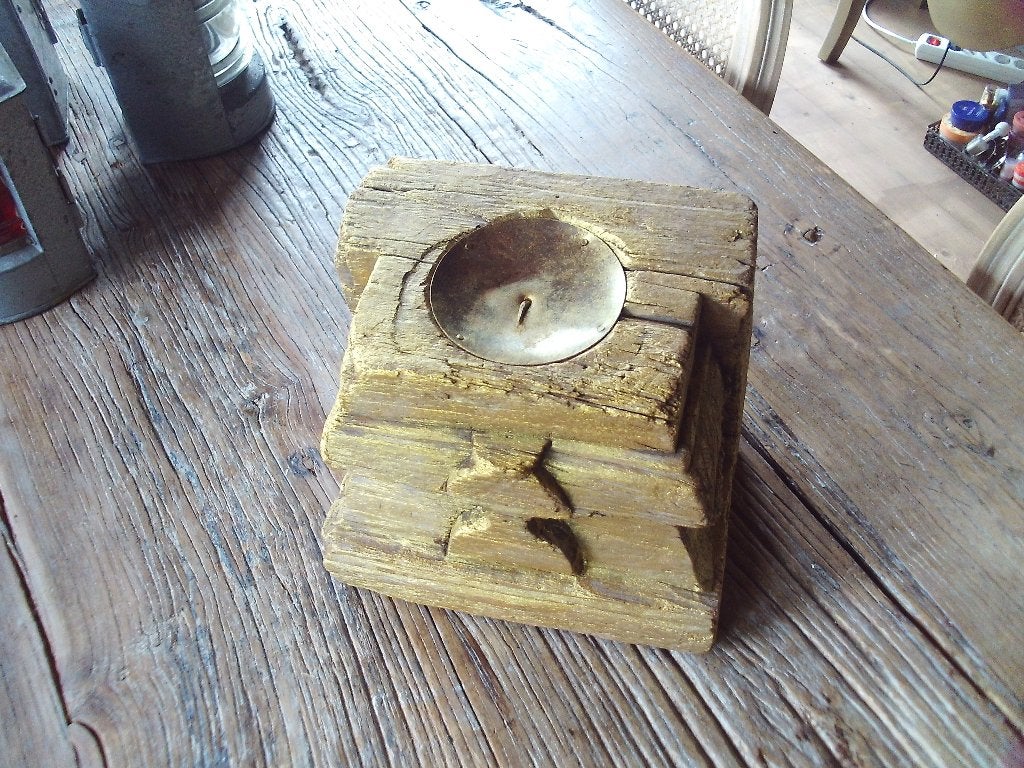 Houten ornament/poer/kandelaar, goudkleurig, Ophalen of Verzenden