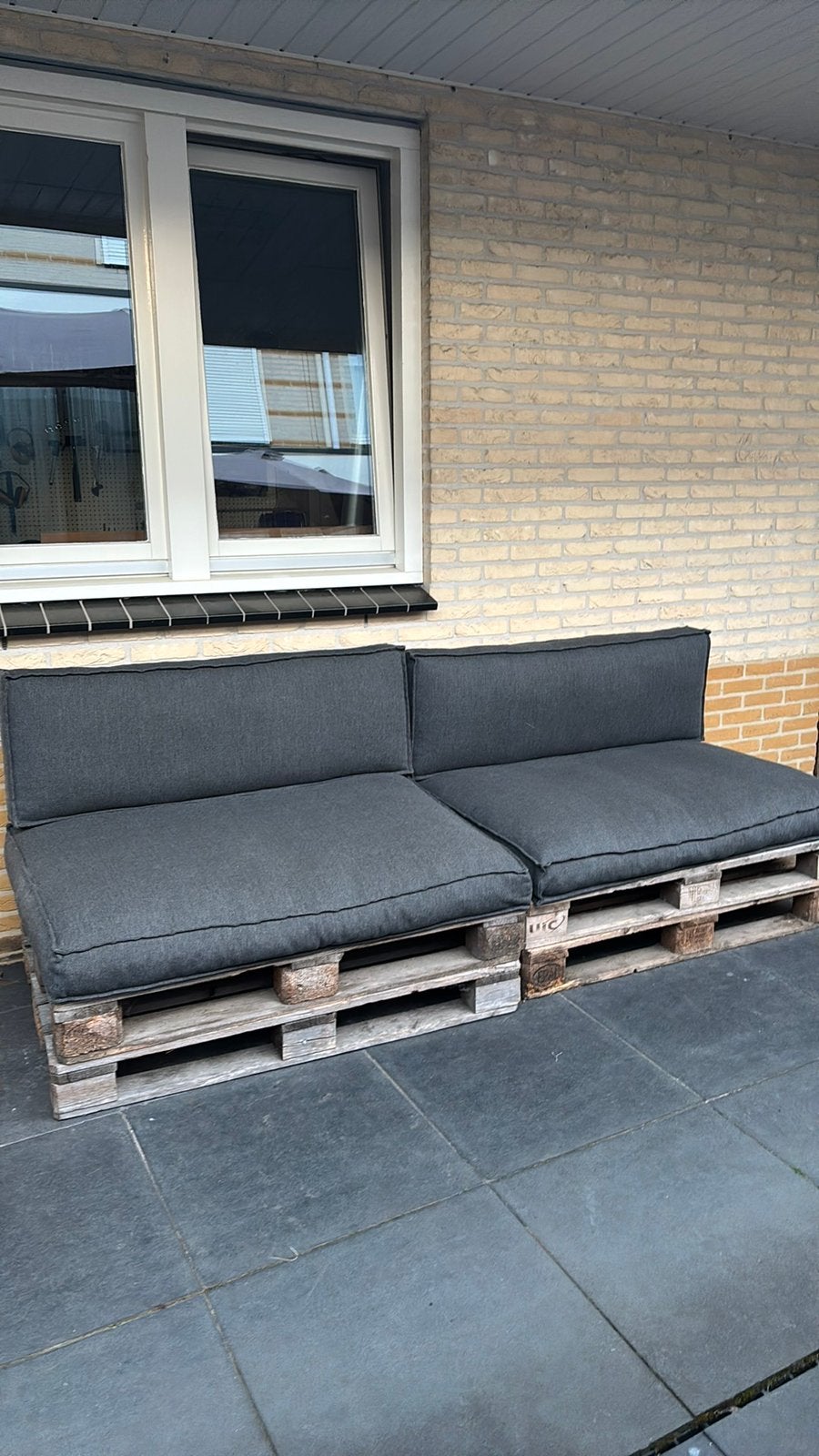 Palletbank kussens incl pallets, Ophalen, Zo goed als nieuw, Hout