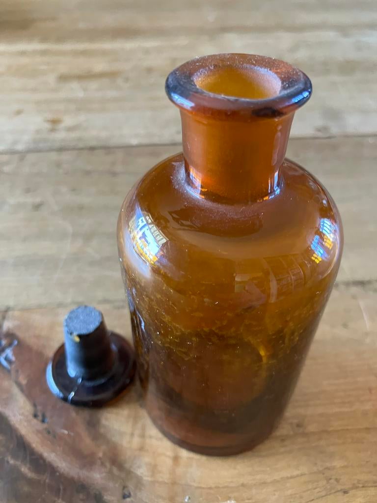 Vintage Apothekers Flesje met Stop - Amberkleurig Glas, Ophalen of Verzenden