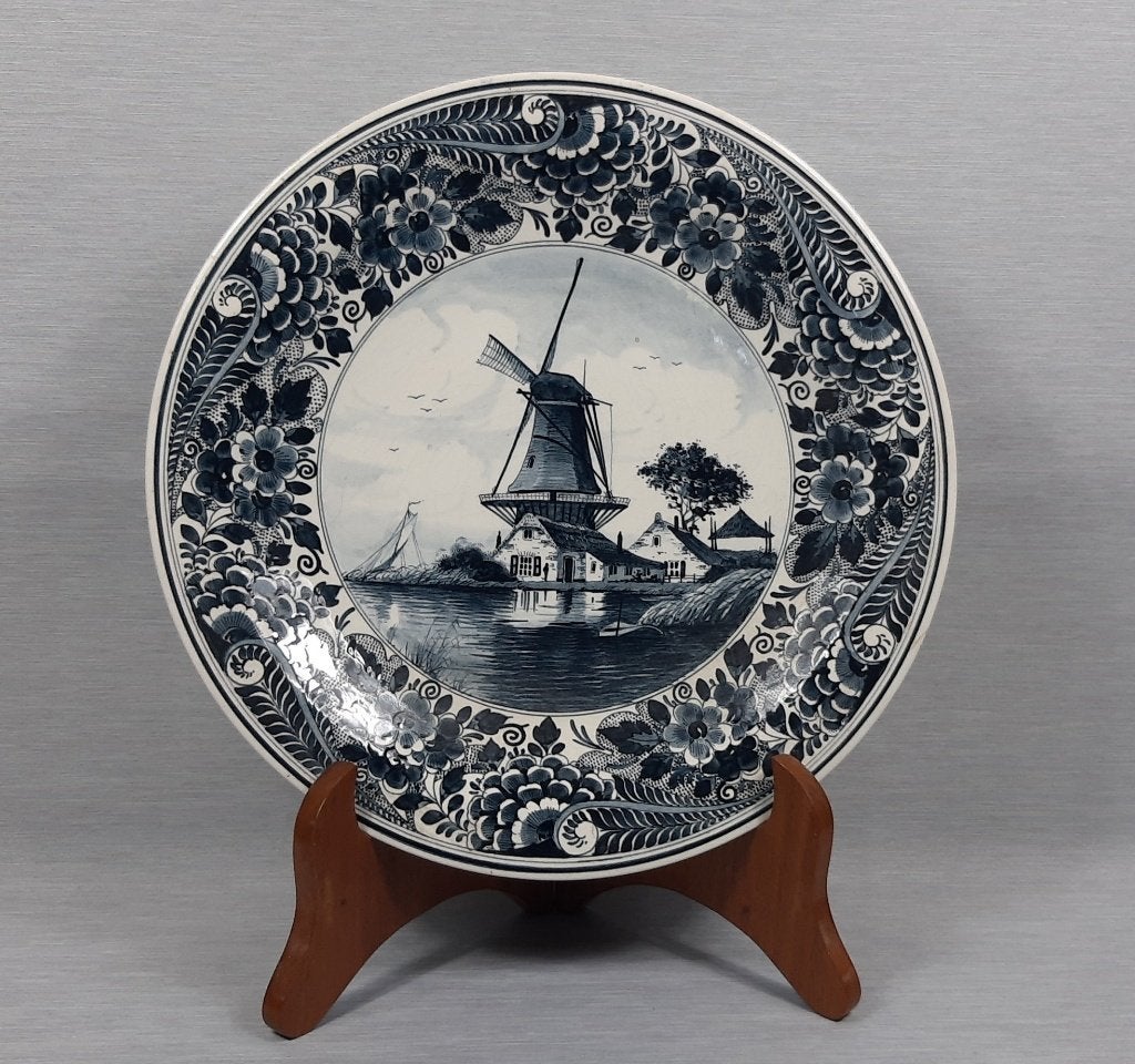 a002-Delfts blauw, prachtig wandbord, molen landschap., Antiek en Kunst, Antiek | Wandborden en Tegels, Ophalen of Verzenden