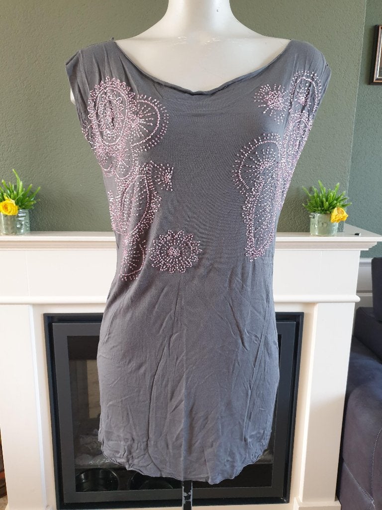 Antik Batik mooie grijs roze kralen top shirt M 40, Maat 38/40 (M), Verzenden, Zo goed als nieuw, Zonder mouw