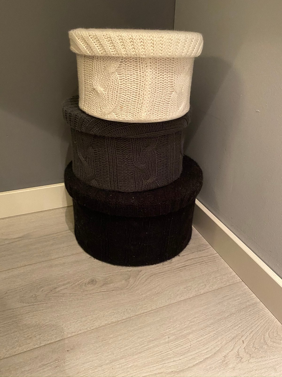 Leuke gebreide opbergmanden set van 3, Huis en Inrichting, Overige materialen, Minder dan 50 cm, Gebruikt, 50 tot 100 cm