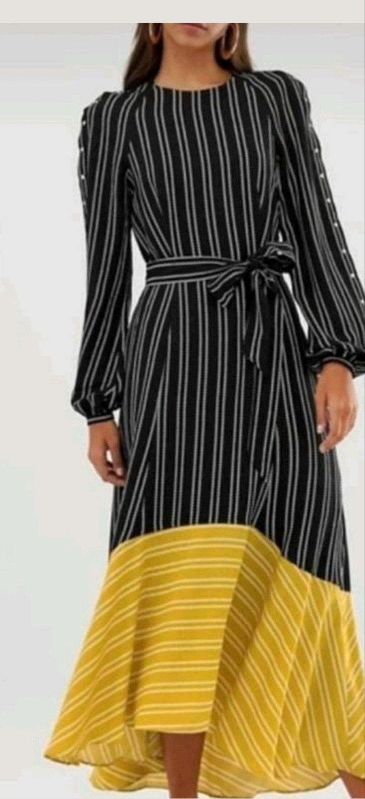 Karen Millen gestreepte jurk  maat 42/44 €289, Geel, Maat 42/44 (L), Ophalen of Verzenden, Zo goed als nieuw