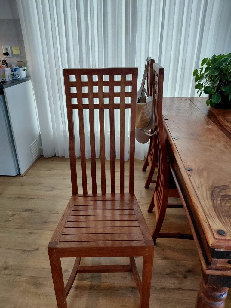 Houten eettafel + 6 stoelen, Huis en Inrichting, Tafels | Eettafels, Gebruikt, 100 tot 150 cm, 200 cm of meer, Rechthoekig, Eikenhout