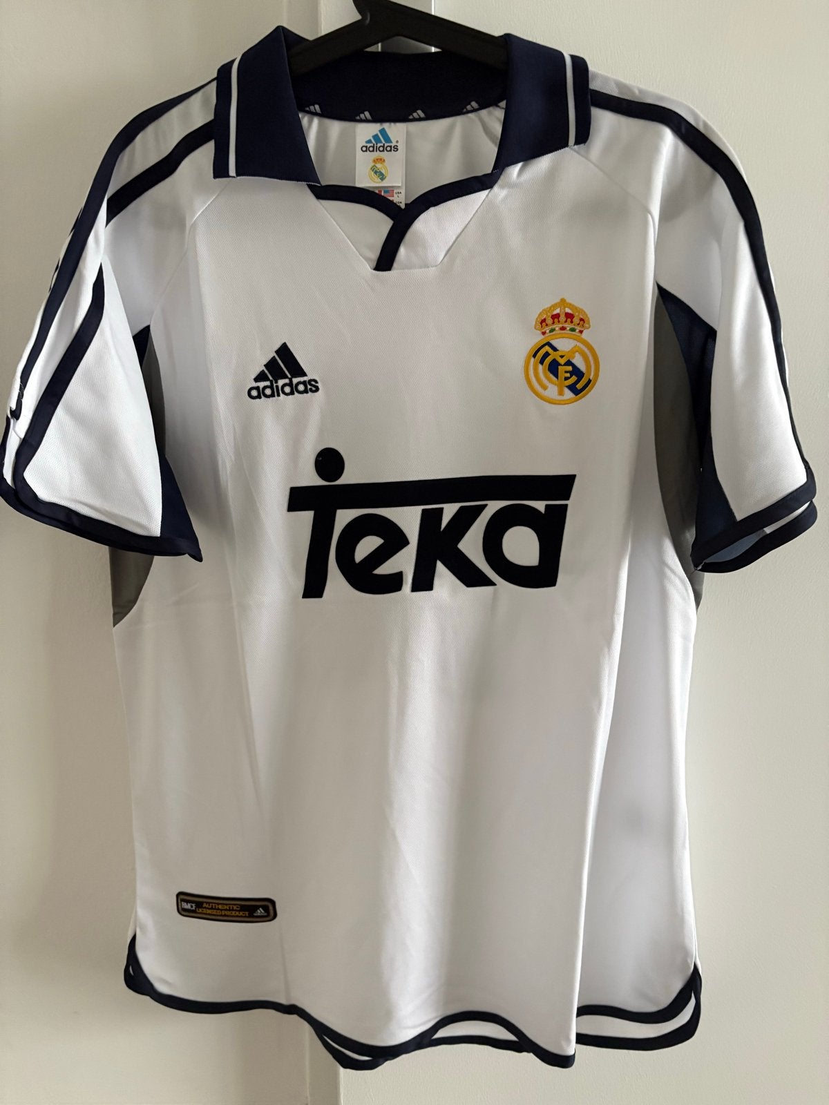 Retro Real Madrid Figo Thuisshirt Maat Large aiddas Raul, Maat 52/54 (L), Wit, Nieuw, Ophalen of Verzenden