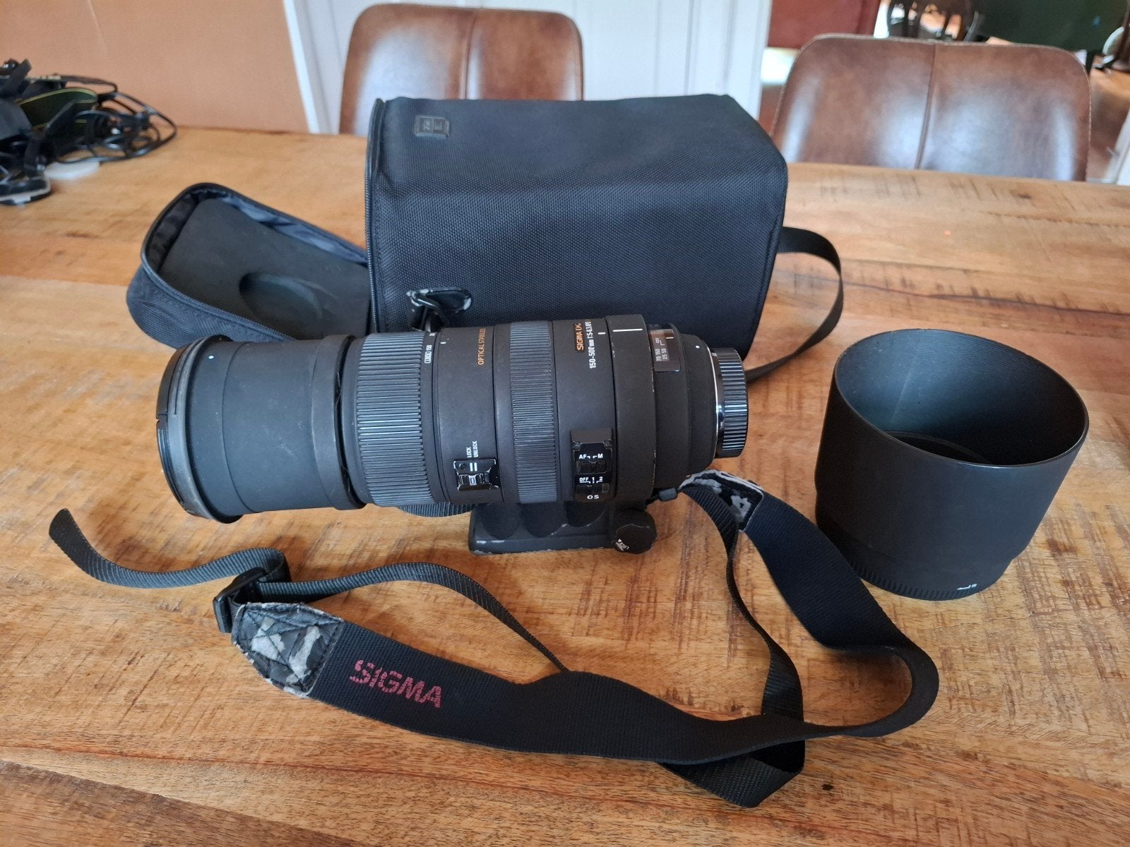 Sigma 150-500mm APO DG OS HSM voor Nikon + draagtas, Zonnekap, Gebruikt, Sigma, Nikon F-mount