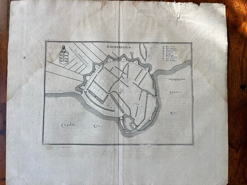 Antieke kaart (vestingkaart) Enkhuizen C. Merian 1660, Antiek en Kunst, Ophalen of Verzenden