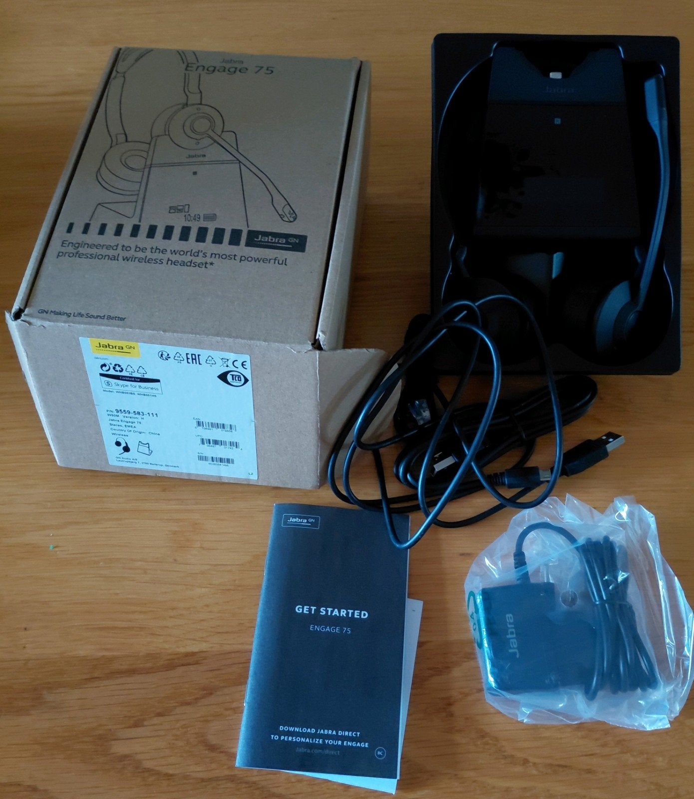 Jabra Engage 75 Stereo Headset - Nieuwstaat met accessoires, Computers en Software, Headsets, Nieuw, Ophalen of Verzenden, Draadloos