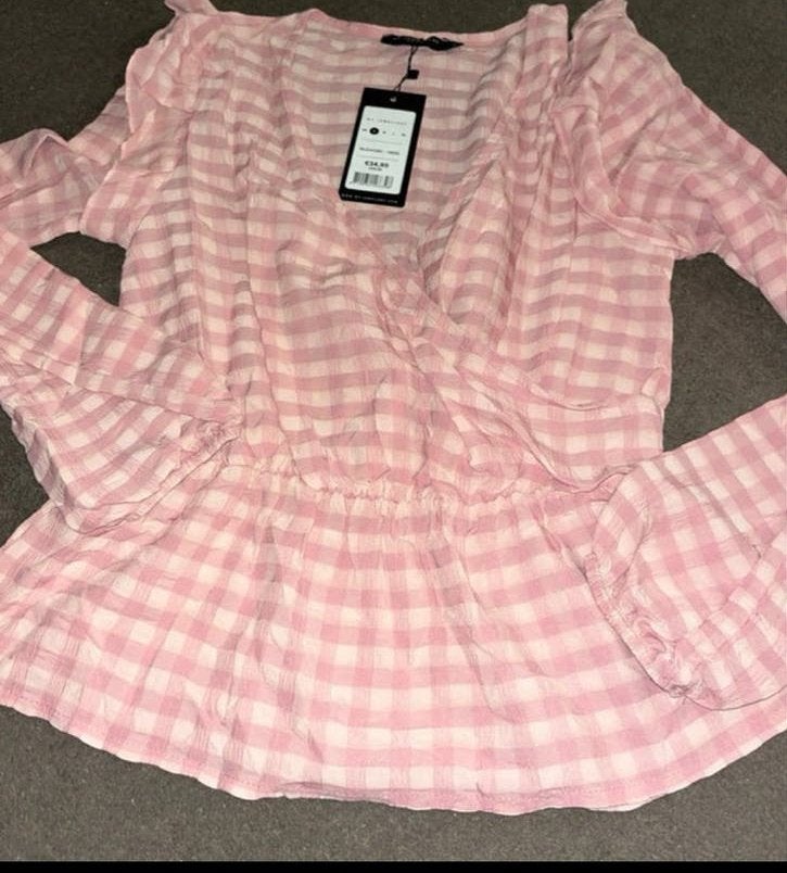 Zara roze geruite top maat S nieuw, Nieuw, Ophalen of Verzenden, Lange mouw, Roze