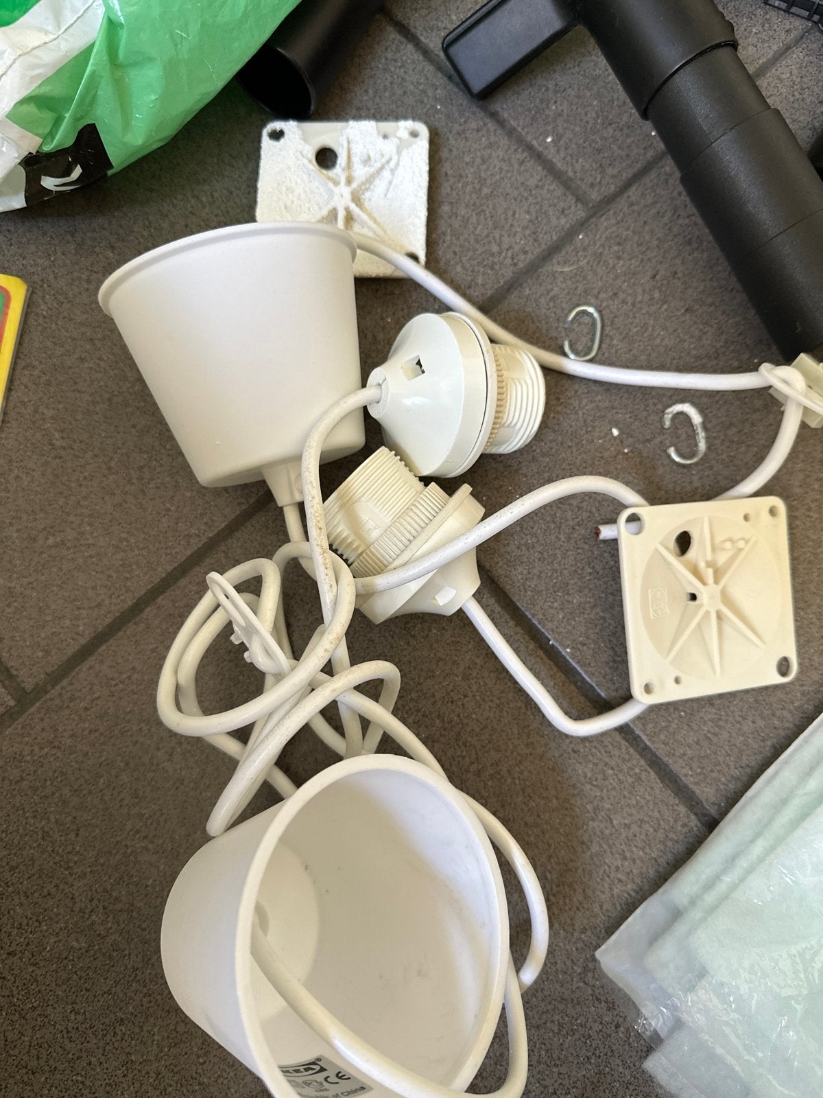 IKEA Hemma snoerpendel met fitting en plafondkap, Ophalen, Wit, Gebruikt, Kunststof