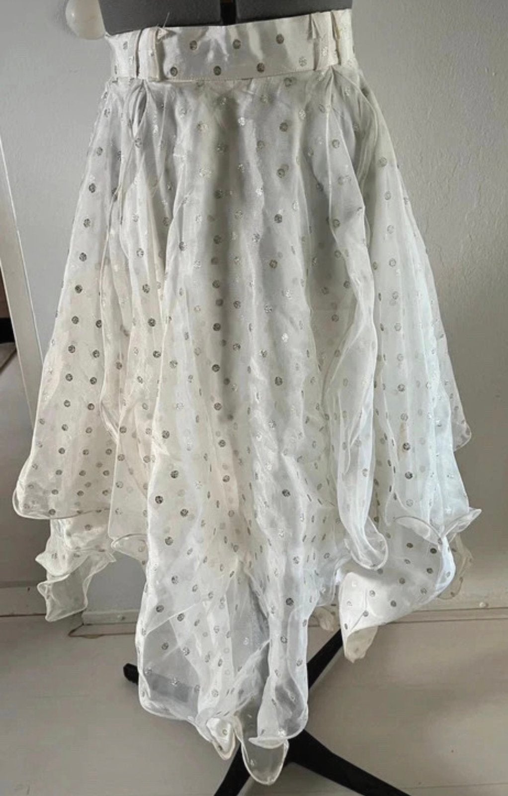 Vintage Vera Mont tulen meerlaagse rok stippen maat (X)S, Wit, Ophalen of Verzenden, Maat 34 (XS) of kleiner, Gedragen