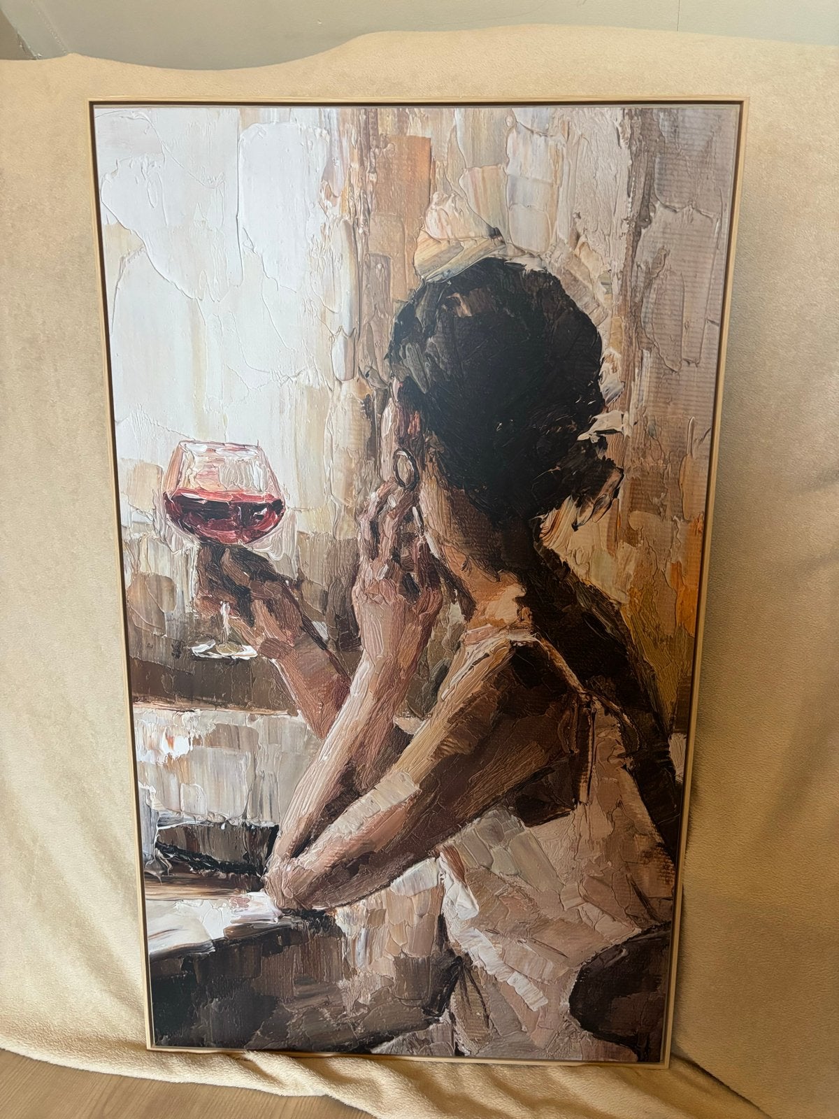 Modern Schilderij Vrouw met Wijn - 118x70cm, Ophalen, Figuren, Handgeschilderd, Olieverf