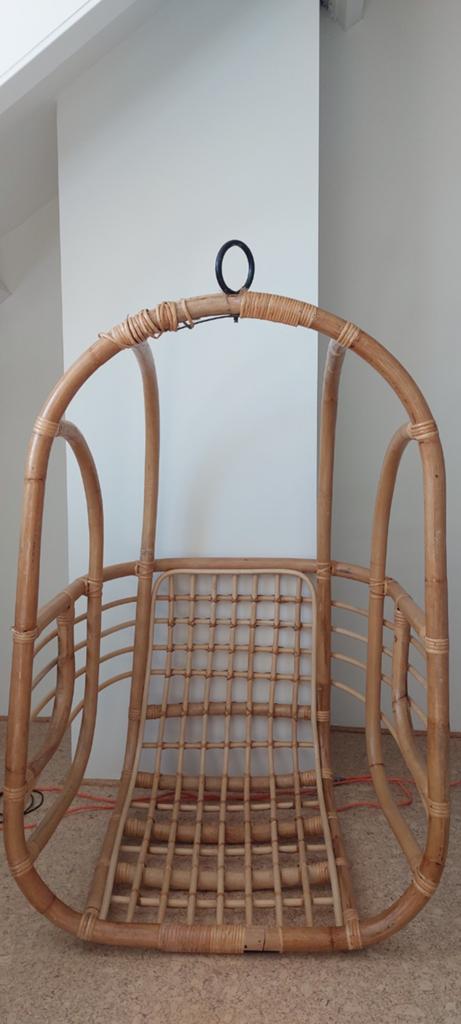 Sfeervolle bamboe hangstoel met ketting en vering, Ophalen, Bruin, Hout, Eén
