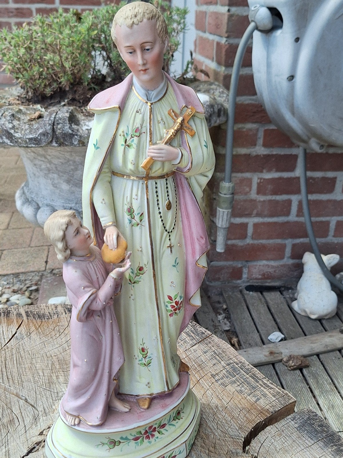 Antiek Biscuit Beeld Heilige Gerardus met Kind, Ophalen of Verzenden