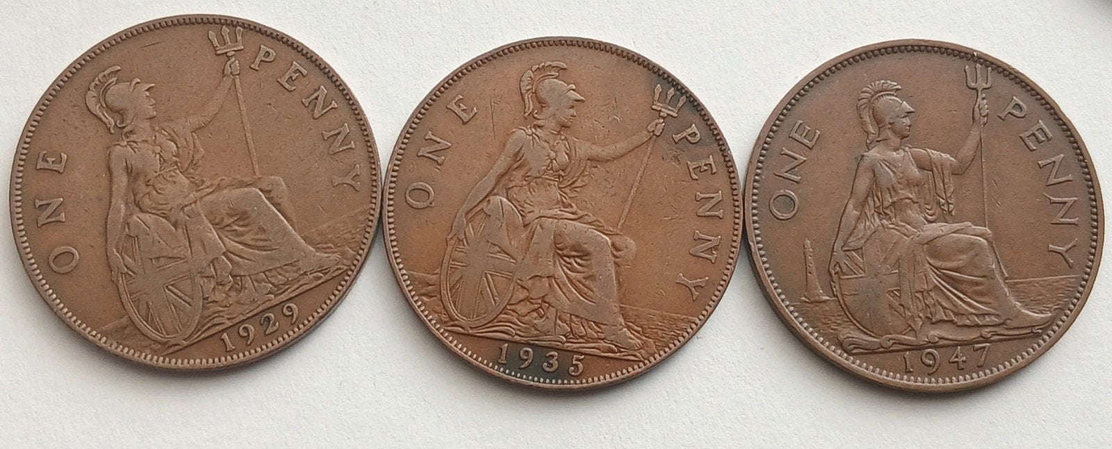 Engeland 1 Penny 1929 Groot Brittannie 1935 Oude Munt 1947, Ophalen of Verzenden, Overige landen