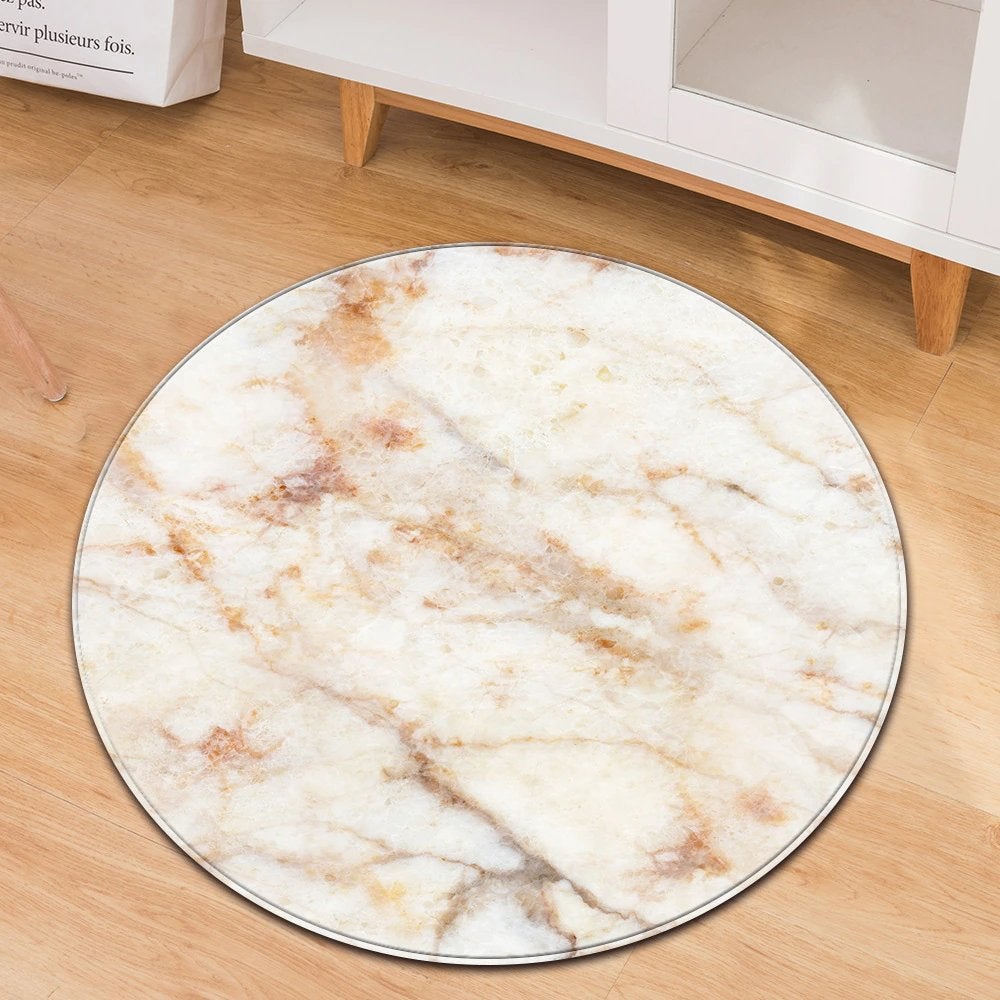 Wit Marmer Rond Vloerkleed / Tapijt Vloermat Steen Mat, 100 tot 150 cm, Verzenden, Wit, Rond
