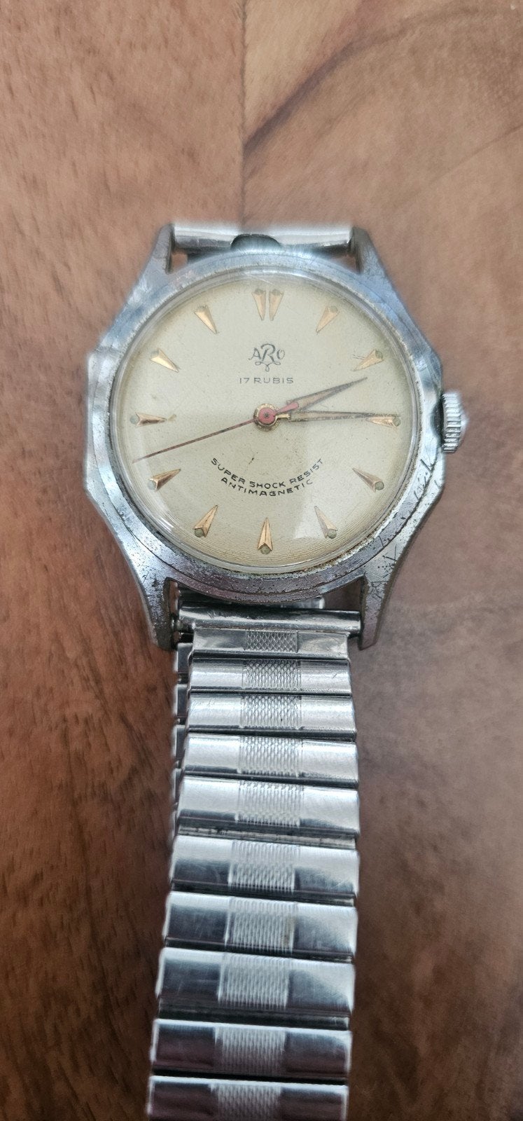 Vintage Aro 17 Rubis Polshorloge - Super Shock Resist, Overige merken, Staal, Gebruikt, Staal