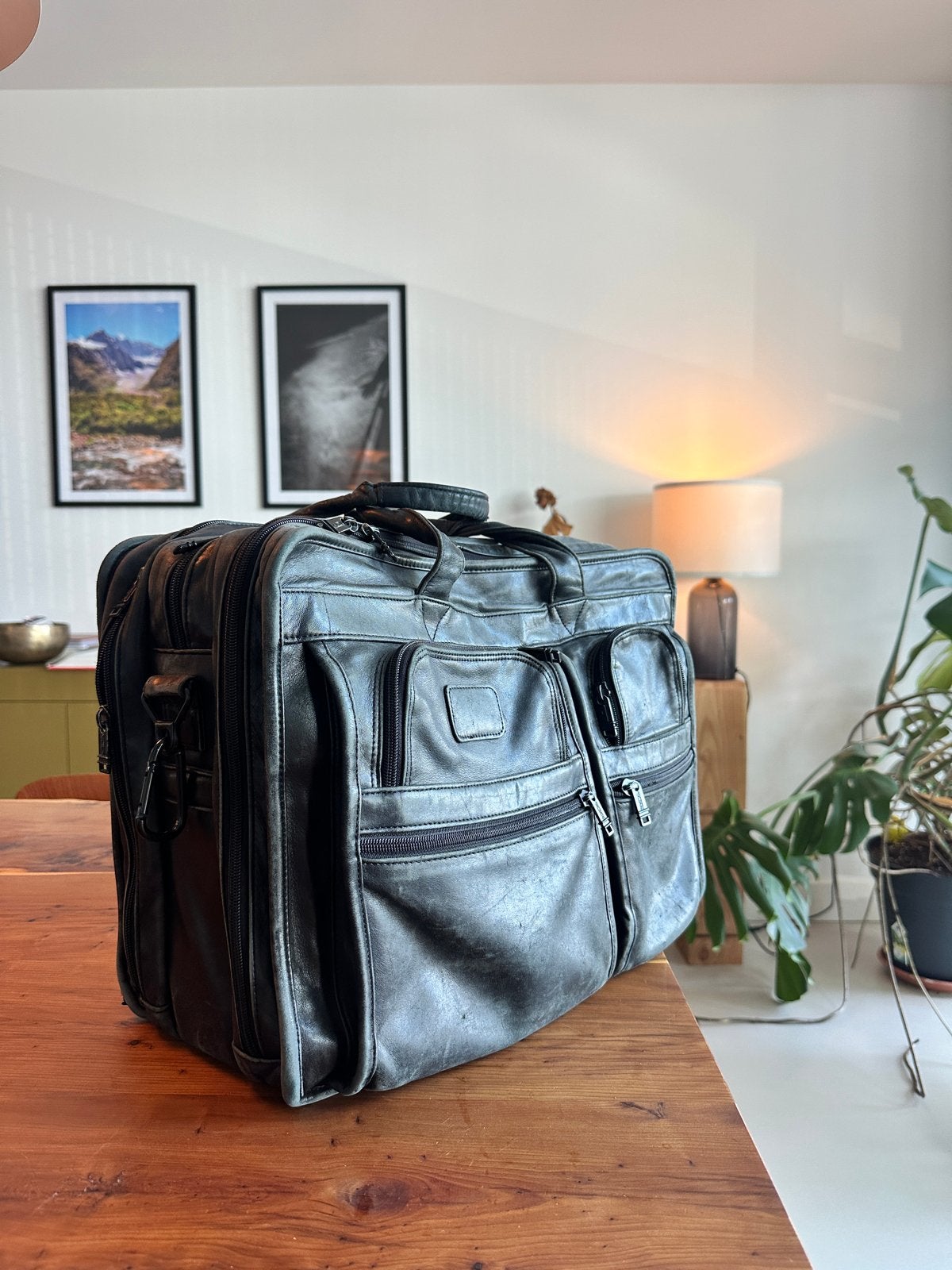 Vintage TUMI Alpha leren aktetas / laptoptas – XL expandable, 40 tot 60 cm, Gebruikt, 20 tot 30 cm, Zwart