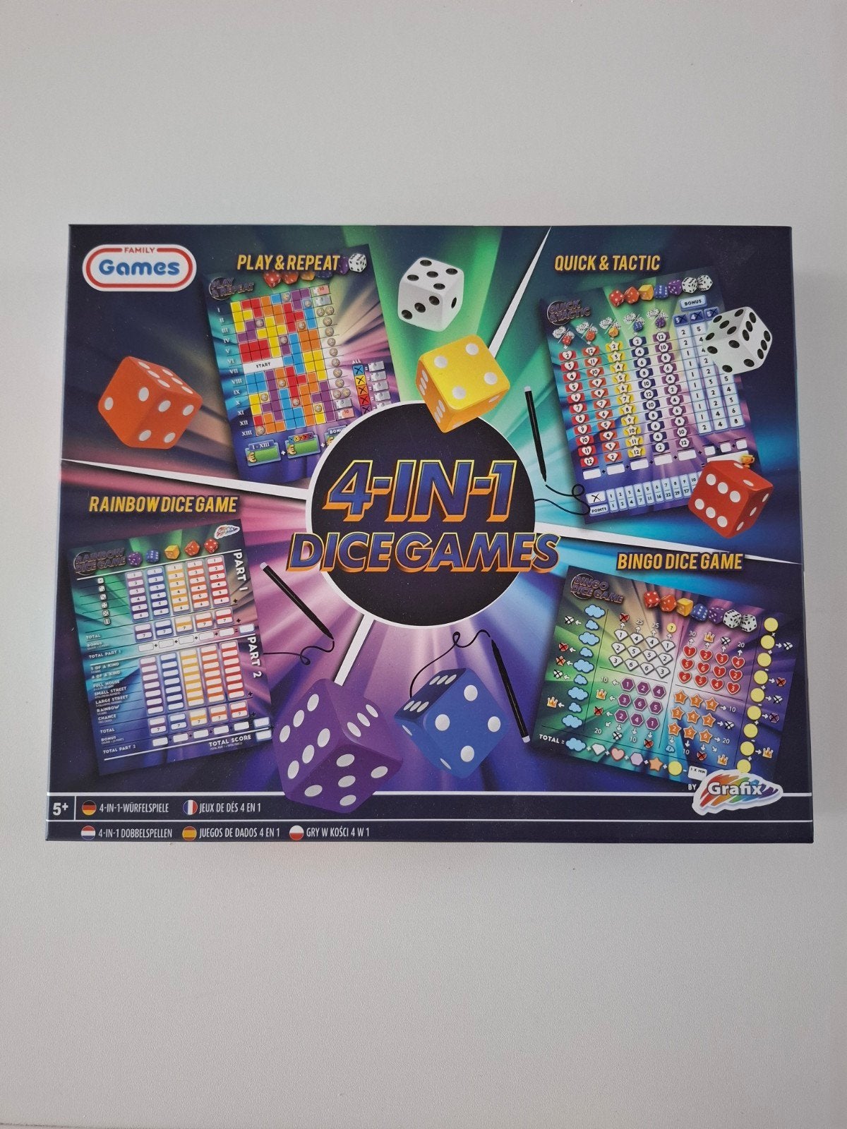 4-in-1 Dobbelspellen Set - Familie Spelplezier, Grünspan Games, Ophalen of Verzenden, Zo goed als nieuw, Vijf spelers of meer