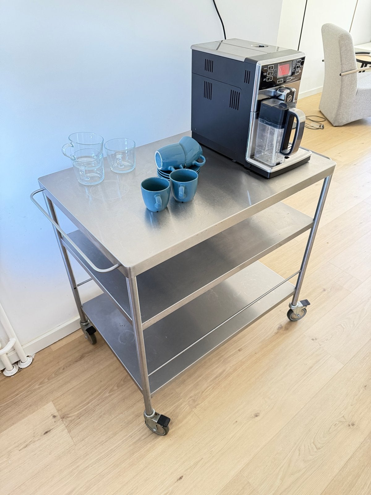 Metalen keukentafel op wieltjes - Ideaal als koffietafel, Ophalen, Gebruikt, Rechthoekig, Metaal