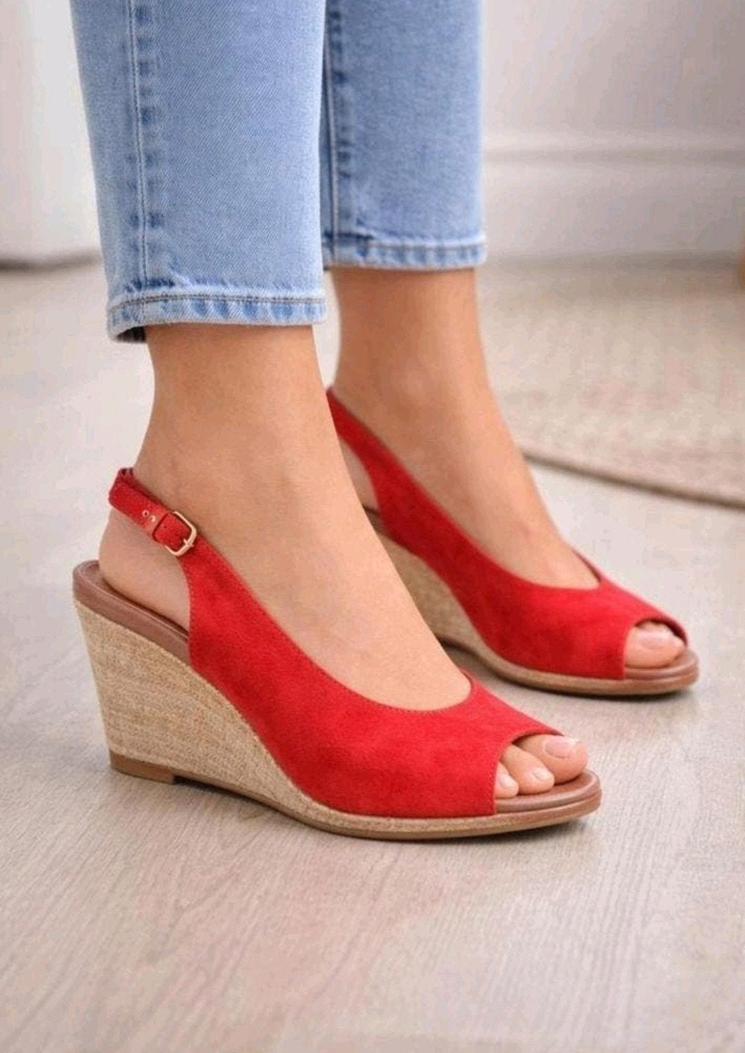 Wolky rode sandalen met sleehak - Maat 38, Wolky, Zo goed als nieuw, Rood, Sandalen of Muiltjes